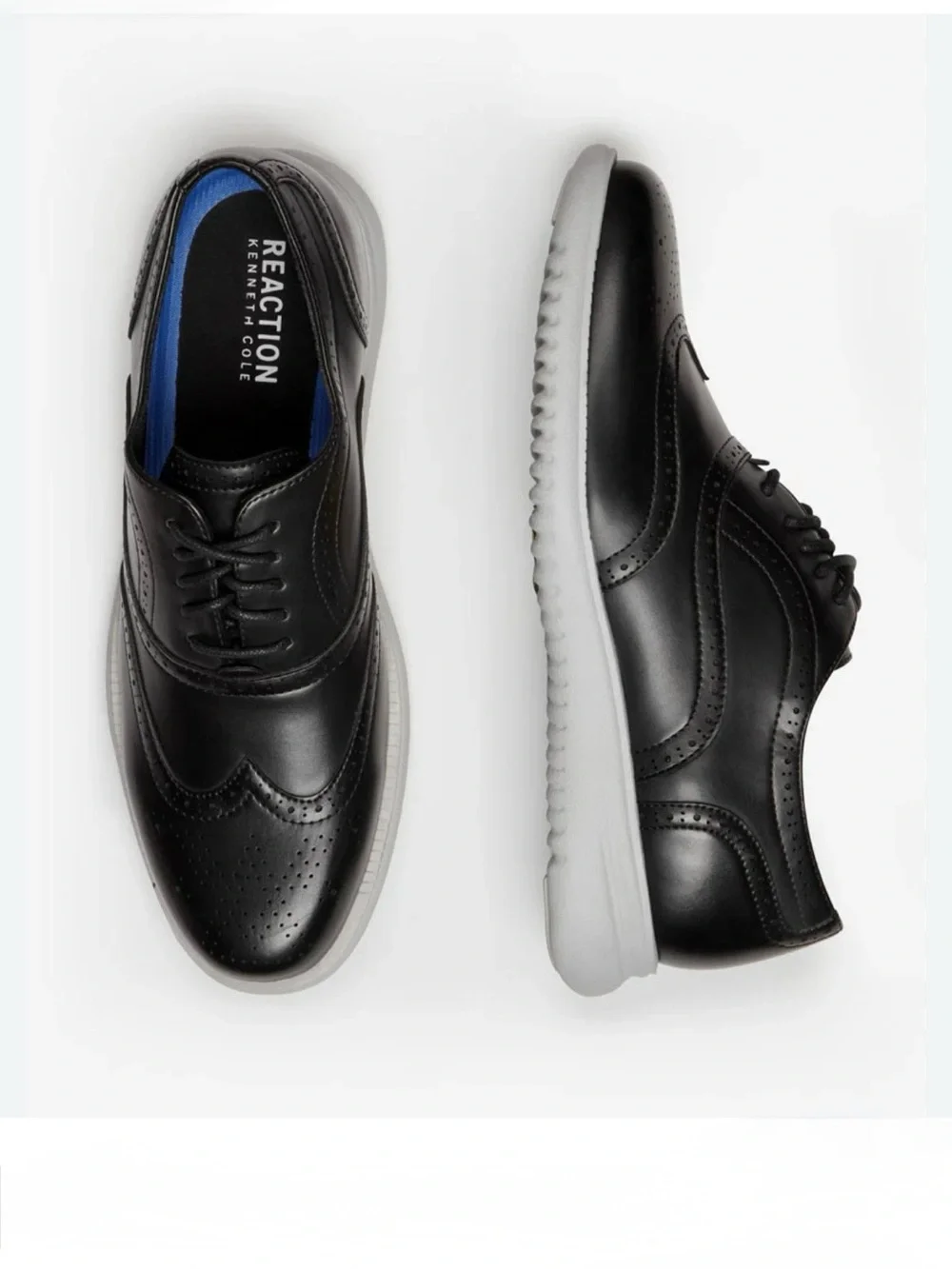 Kenneth Cole Reaction Nio Wing Black Faux Leather Lace Up Oxfords Size 9.5